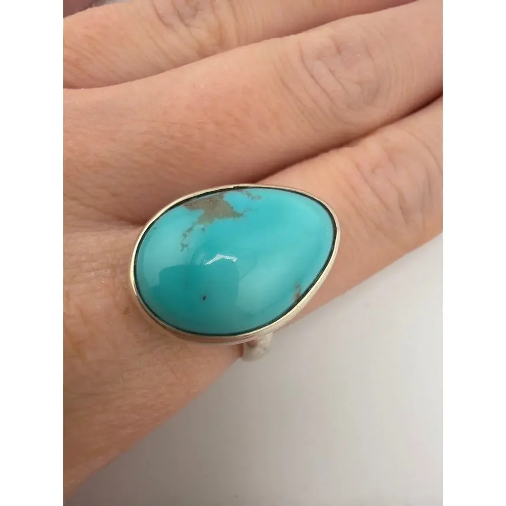Handcrafted 925 Sterling Silver Teardrop Turquoise Ring Size 8.5